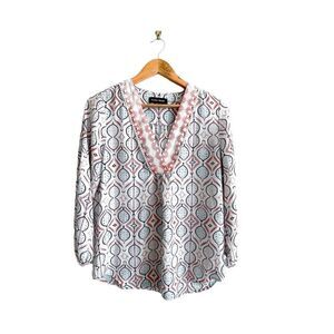 Ivanka Trump Blouse Tunic V-Neck Elastic Cuff Semi-Sheer Women's S